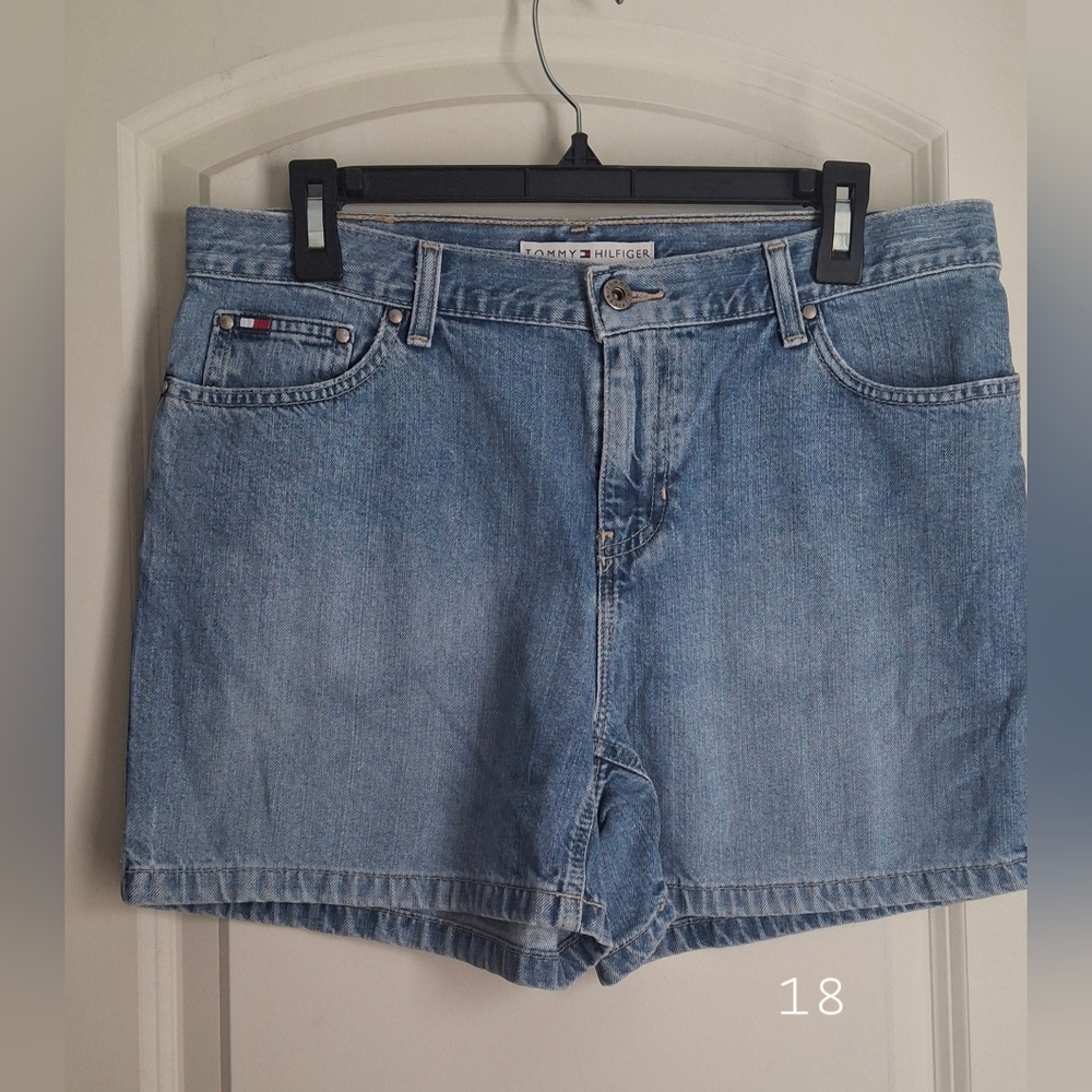 VINTAGE TOMMY HILFIGER‎ boyfriend shorts Y2K denim blue logo relaxed fit summer